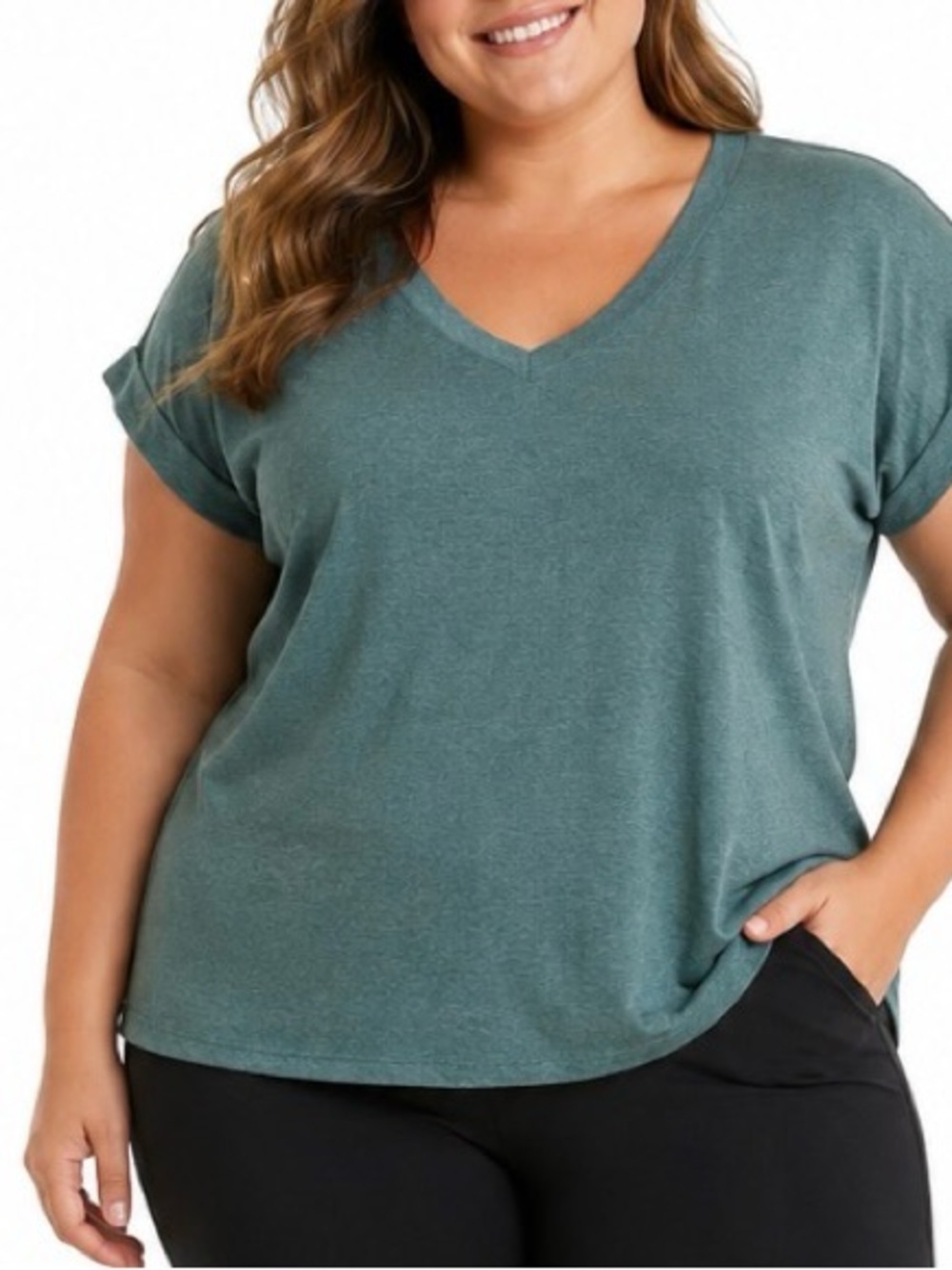 Bobeau V-Neck Short Sleeve Women's Top - Teal Green SZ XL lightweight